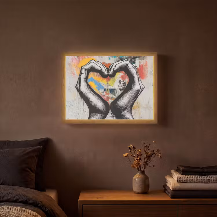 Handen - Hart - Street art - Graffiti Light Box met batterij (Wandlamp) middel -sfeer4