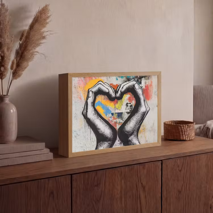 Handen - Hart - Street art - Graffiti Light Box met batterij (Wandlamp) middel -sfeer2