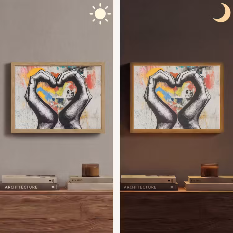 Handen - Hart - Street art - Graffiti Light Box met batterij (Wandlamp) middel -sfeer3
