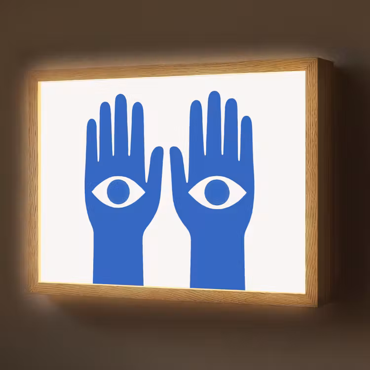 Handen - Twee - Ogen - Blauw Light Box met batterij (Wandlamp) middel -z3d_website