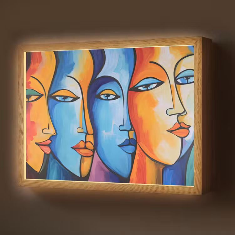 Hoofd - Olieverf - Schilderij - Kleurrijk Light Box met batterij (Wandlamp) middel -z3d_website