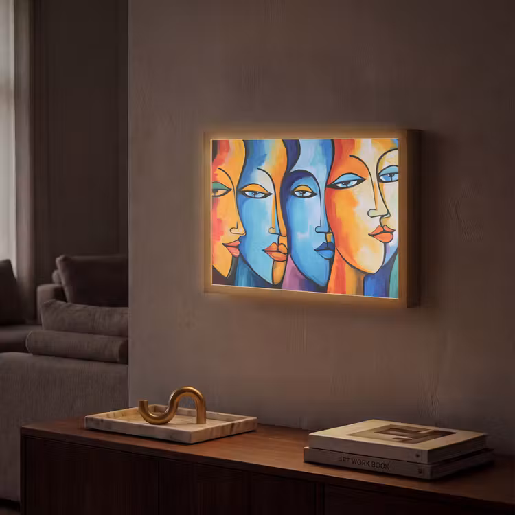Hoofd - Olieverf - Schilderij - Kleurrijk Light Box met batterij (Wandlamp) middel -sfeer1