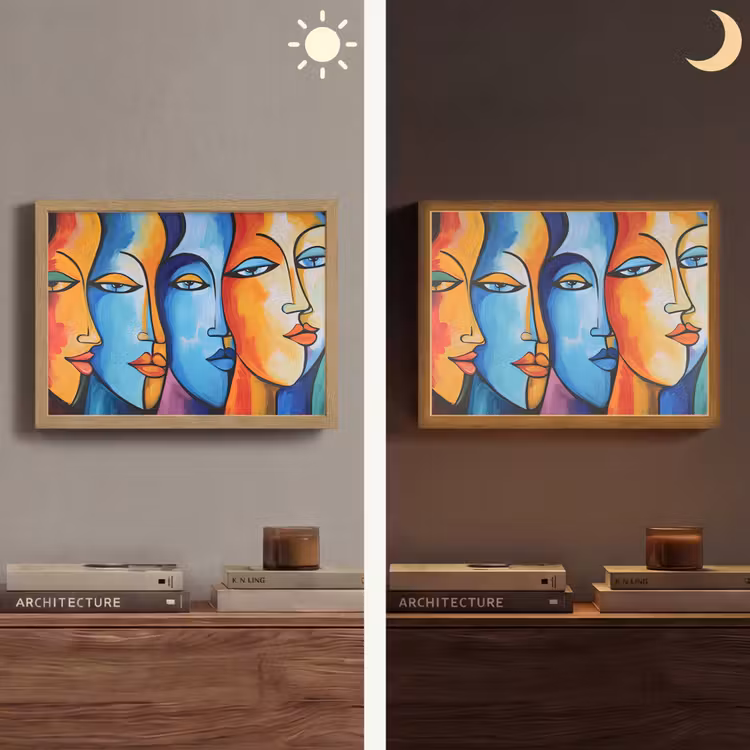 Hoofd - Olieverf - Schilderij - Kleurrijk Light Box met batterij (Wandlamp) middel -sfeer3