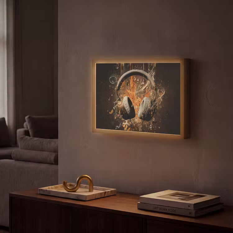 Koptelefoon - Bruin - Dynamische penseelstreken Light Box met batterij (Wandlamp) middel -sfeer1