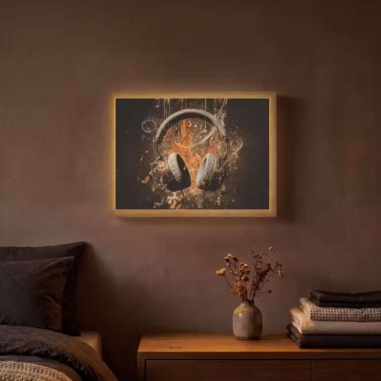 Koptelefoon - Bruin - Dynamische penseelstreken Light Box met batterij (Wandlamp) middel -sfeer4