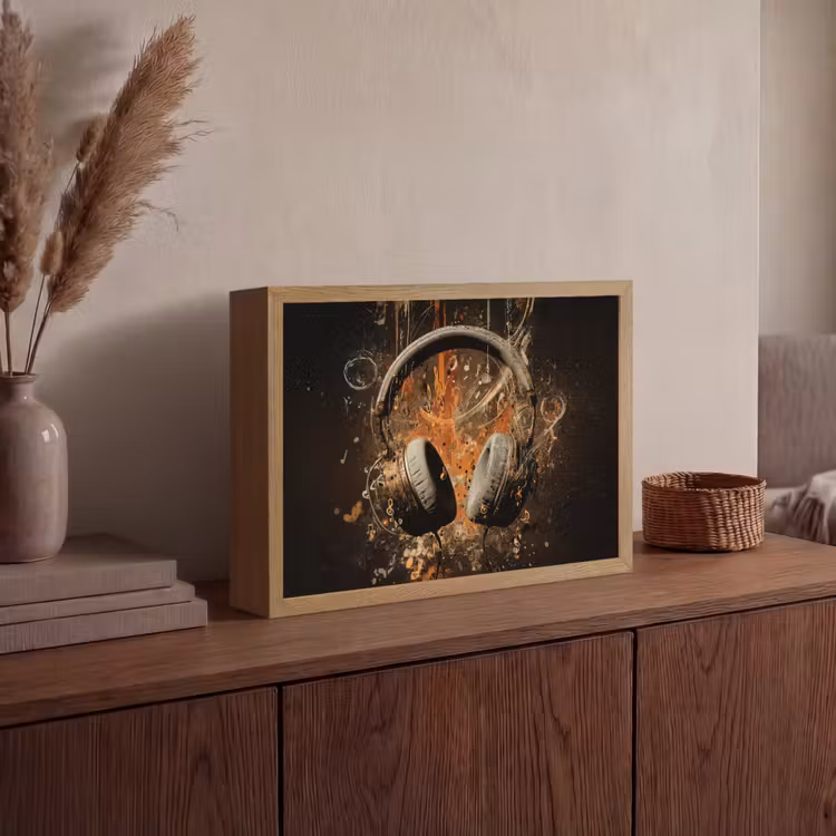 Koptelefoon - Bruin - Dynamische penseelstreken Light Box met batterij (Wandlamp) middel -sfeer2