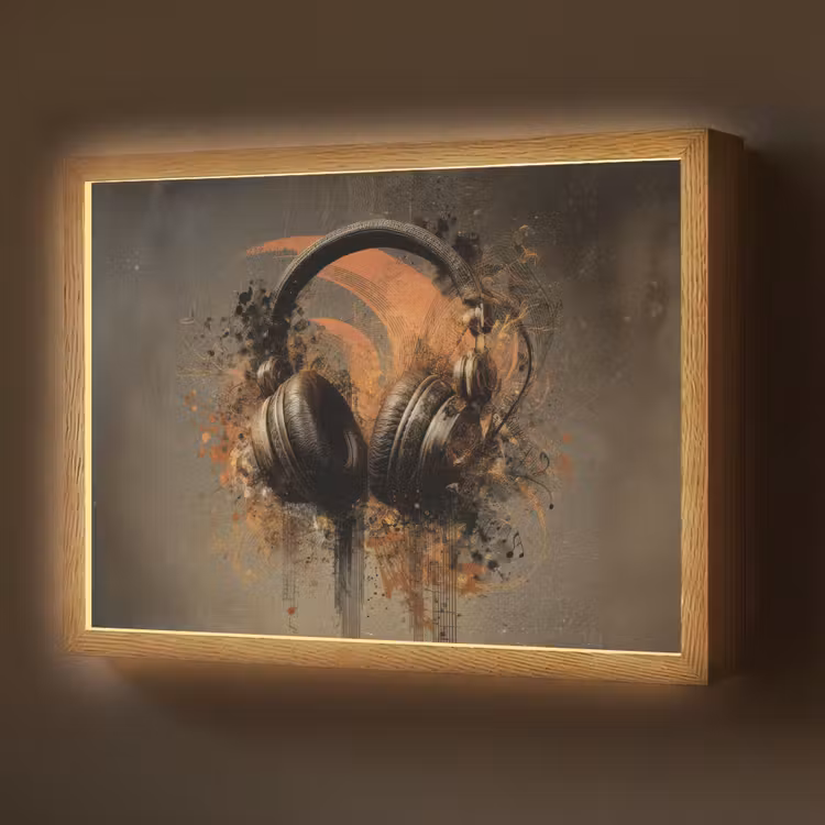 Koptelefoon - Bruin - Verf - Vintage Light Box met batterij (Wandlamp) middel -z3d_website