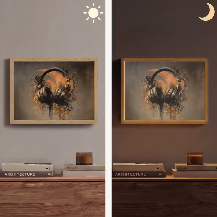 Koptelefoon - Bruin - Verf - Vintage Light Box met batterij (Wandlamp) middel -sfeer3