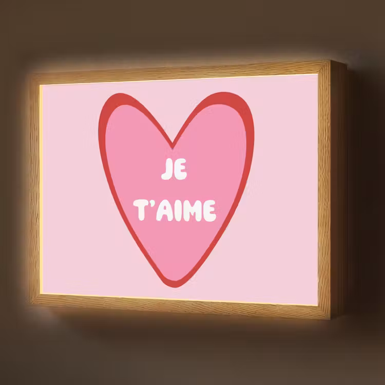 Hart - Frans - Valentijn - Roze Light Box met batterij (Wandlamp) middel -z3d_website