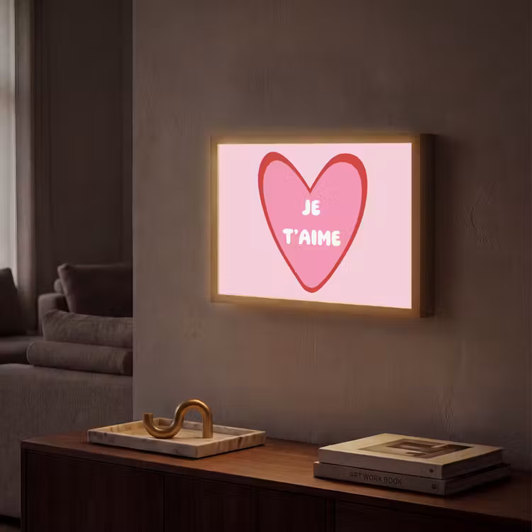 Hart - Frans - Valentijn - Roze Light Box met batterij (Wandlamp) middel -sfeer1
