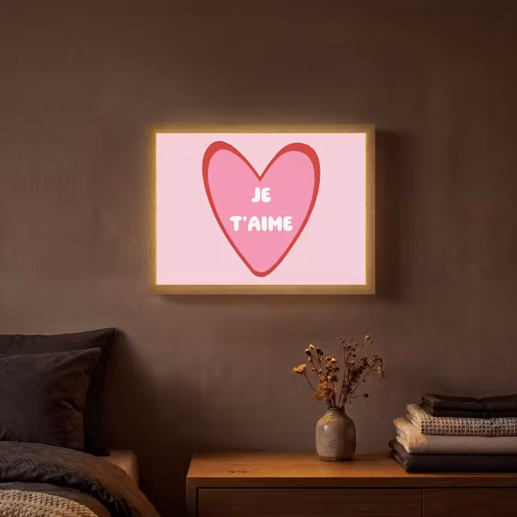 Hart - Frans - Valentijn - Roze Light Box met batterij (Wandlamp) middel -sfeer4