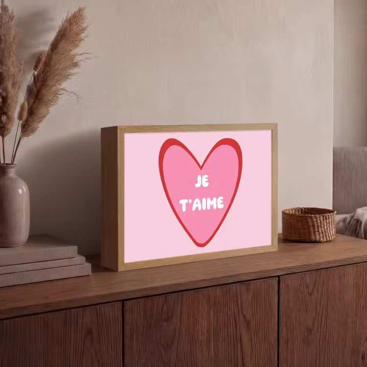 Hart - Frans - Valentijn - Roze Light Box met batterij (Wandlamp) middel -sfeer2