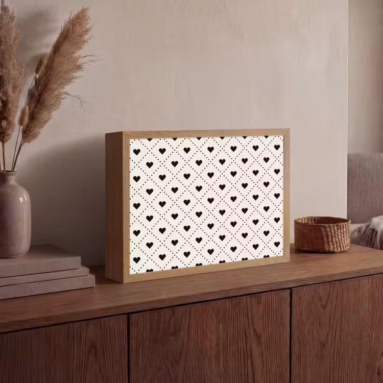 Hart - Vierhoek - Wit - Zwart Light Box met batterij (Wandlamp) middel 907 -sfeer2