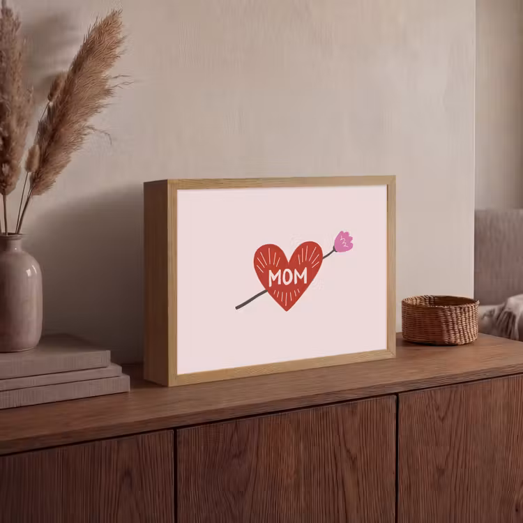 Hart - Rood - Bloem - Moeder Light Box met batterij (Wandlamp) middel -sfeer2