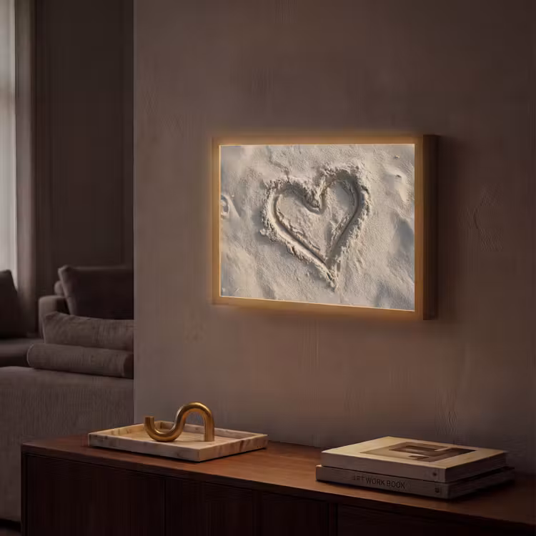 Hartvorm - Getekend - Beige - Zand Light Box met batterij (Wandlamp) middel -sfeer1