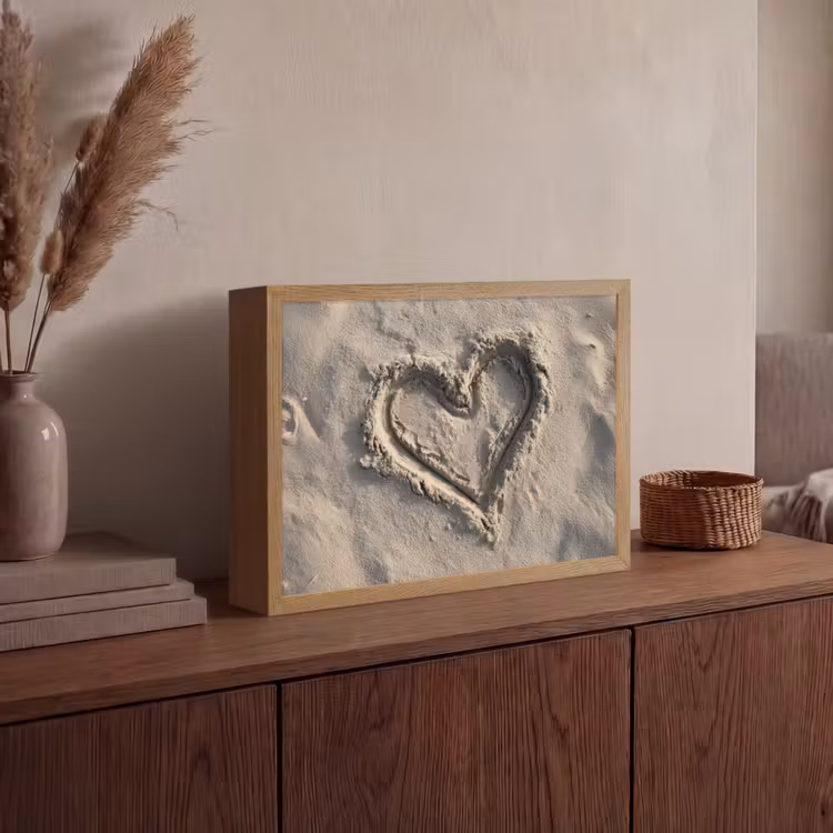 Hartvorm - Getekend - Beige - Zand Light Box met batterij (Wandlamp) middel -sfeer2