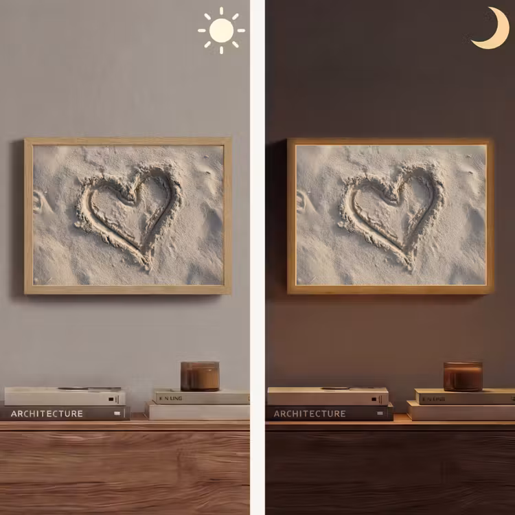 Hartvorm - Getekend - Beige - Zand Light Box met batterij (Wandlamp) middel -sfeer3