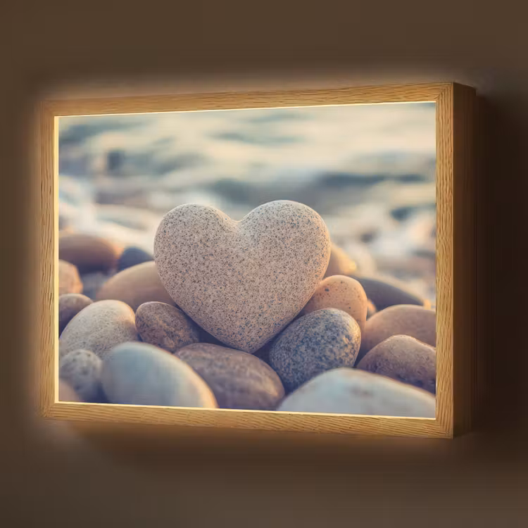 Hart - Stenen - Natuur - Keien - Zen - Kiezelstenen Light Box met batterij (Wandlamp) middel -z3d_website