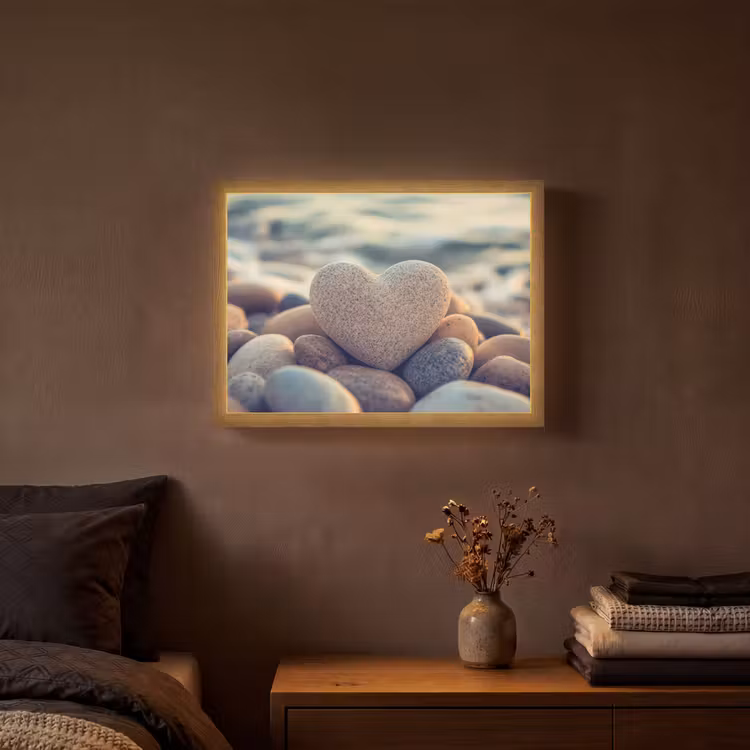 Hart - Stenen - Natuur - Keien - Zen - Kiezelstenen Light Box met batterij (Wandlamp) middel -sfeer4