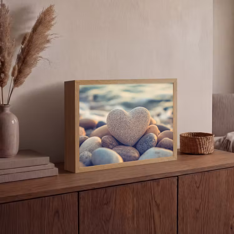 Hart - Stenen - Natuur - Keien - Zen - Kiezelstenen Light Box met batterij (Wandlamp) middel -sfeer2