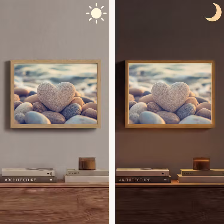 Hart - Stenen - Natuur - Keien - Zen - Kiezelstenen Light Box met batterij (Wandlamp) middel -sfeer3
