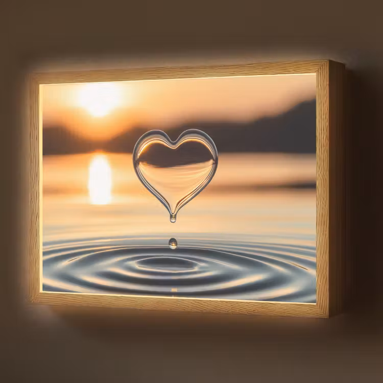 Hart - Water - Zonsondergang - Natuur - Zen Light Box met batterij (Wandlamp) middel -z3d_website