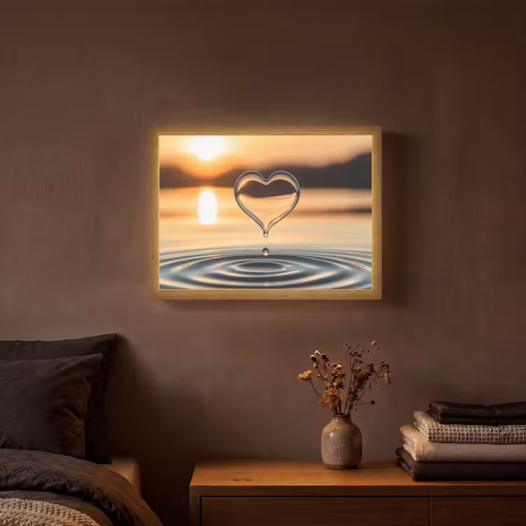 Hart - Water - Zonsondergang - Natuur - Zen Light Box met batterij (Wandlamp) middel -sfeer4