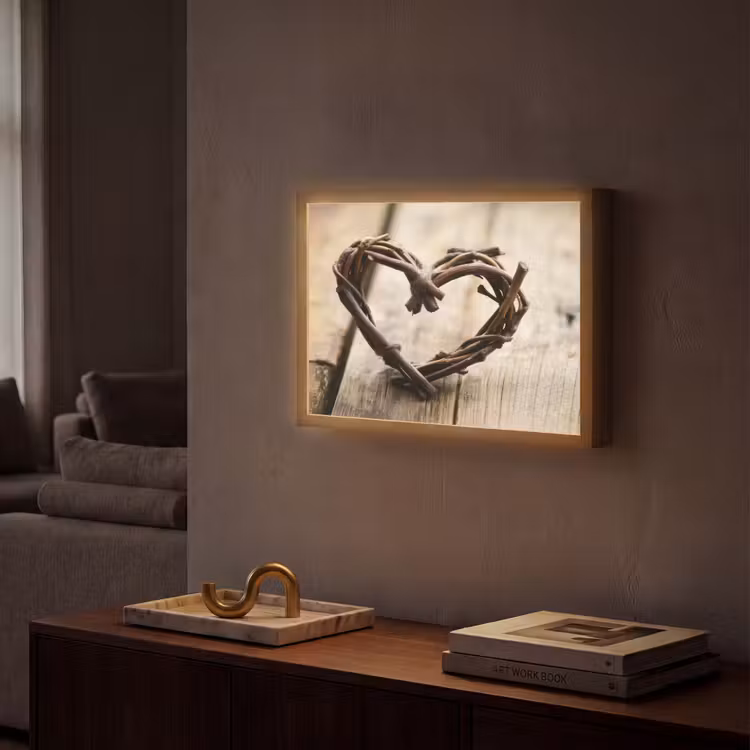 Hart - Hout - Natuur - Takken - Bruin Light Box met batterij (Wandlamp) middel -sfeer1