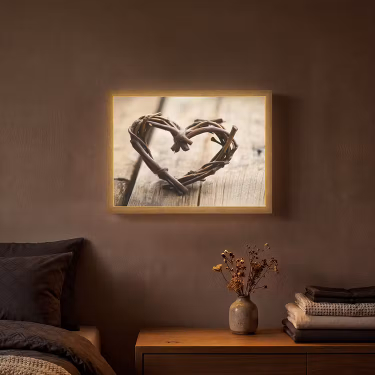 Hart - Hout - Natuur - Takken - Bruin Light Box met batterij (Wandlamp) middel -sfeer4