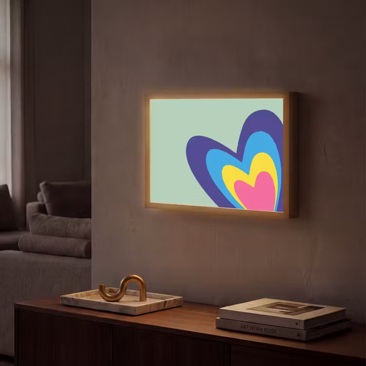 Hartjes - Kleurrijk - Valentijn Light Box met batterij (Wandlamp) middel -sfeer1
