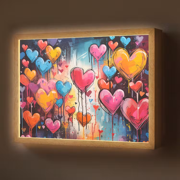 Hartjes - Kleuren - Kunst - Liefde Light Box met batterij (Wandlamp) middel -z3d_website