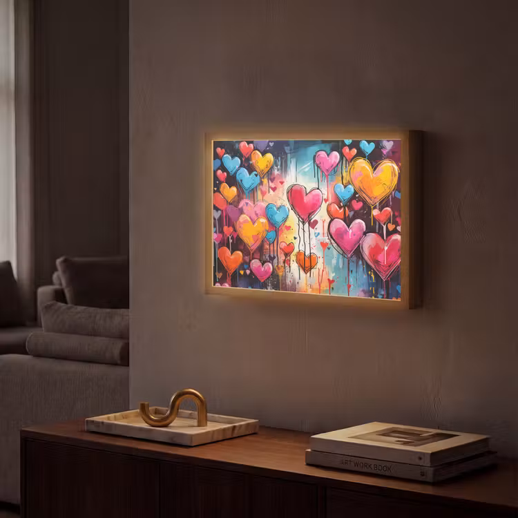 Hartjes - Kleuren - Kunst - Liefde Light Box met batterij (Wandlamp) middel -sfeer1