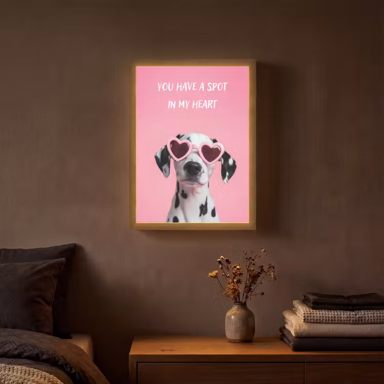 Hartjes - Hond - Valentijn - Roze Light Box met batterij (Wandlamp) middel -sfeer4