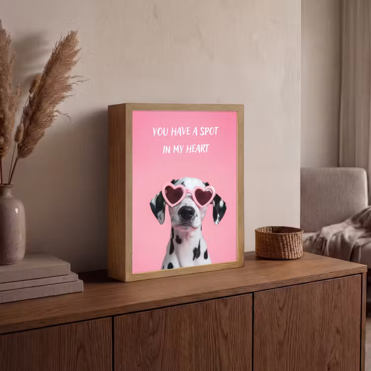 Hartjes - Hond - Valentijn - Roze Light Box met batterij (Wandlamp) middel -sfeer2