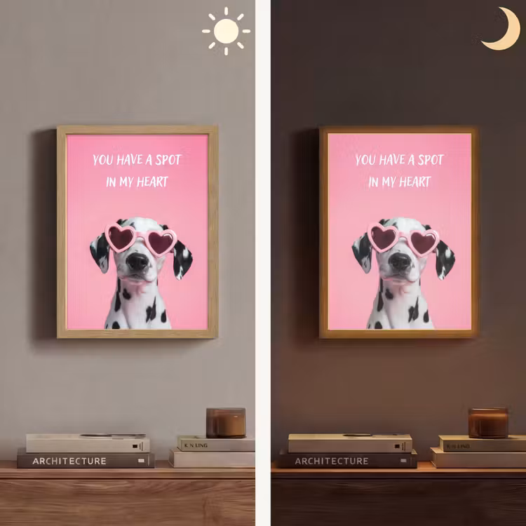 Hartjes - Hond - Valentijn - Roze Light Box met batterij (Wandlamp) middel -sfeer3