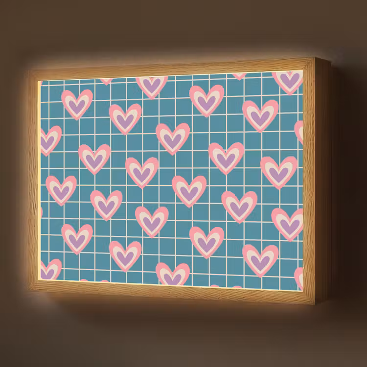 Hartjes - Raster - Patroon - Blauw Light Box met batterij (Wandlamp) middel 907 -z3d_website