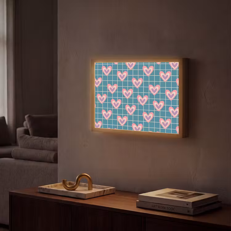Hartjes - Raster - Patroon - Blauw Light Box met batterij (Wandlamp) middel 907 -sfeer1