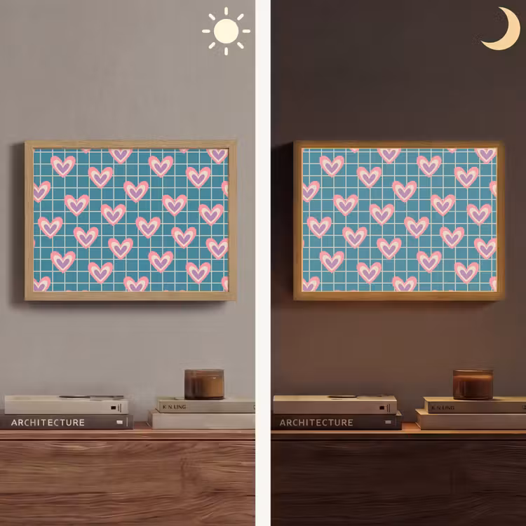 Hartjes - Raster - Patroon - Blauw Light Box met batterij (Wandlamp) middel 907 -sfeer3