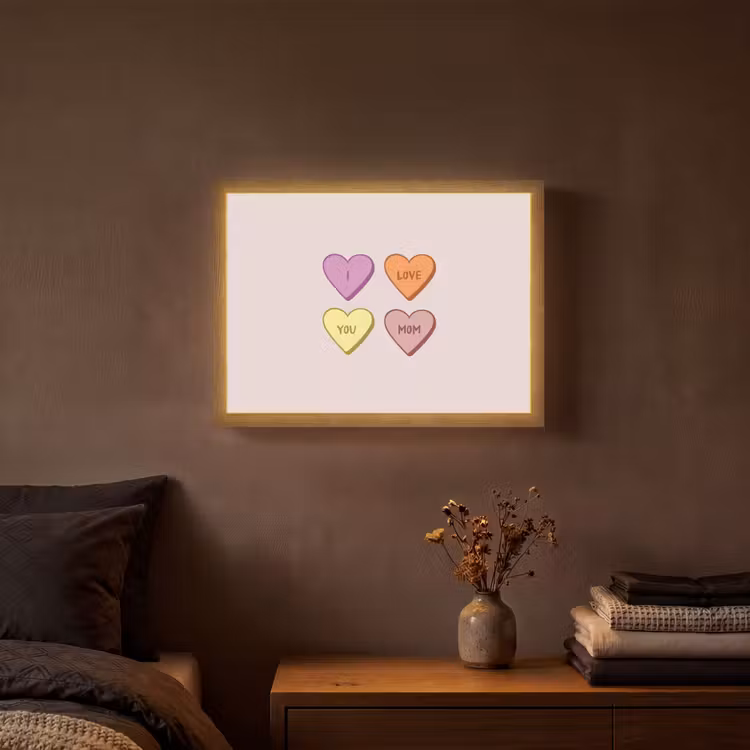 Hartjes - Pastel - Liefde - Moeder Light Box met batterij (Wandlamp) middel -sfeer4