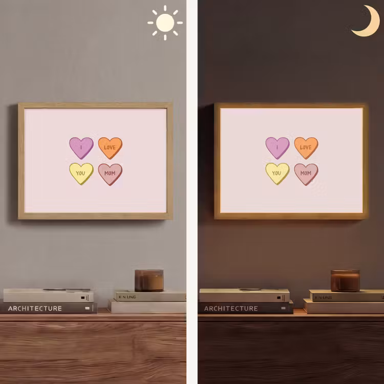 Hartjes - Pastel - Liefde - Moeder Light Box met batterij (Wandlamp) middel -sfeer3