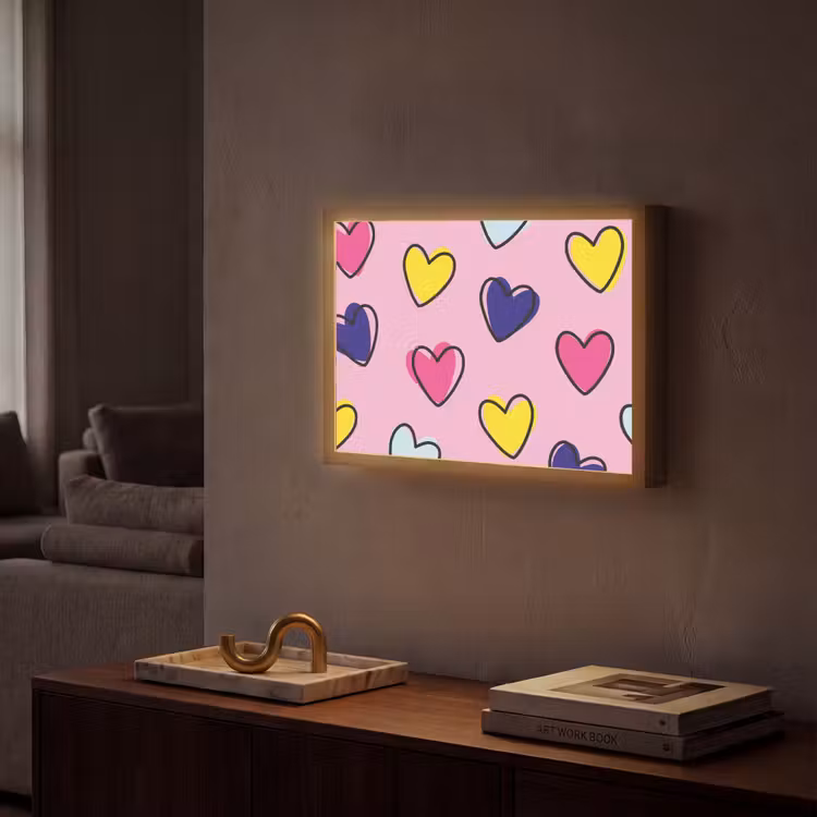 Hartjes - Valentijn - Patroon - Kleurrijk Light Box met batterij (Wandlamp) middel -sfeer1
