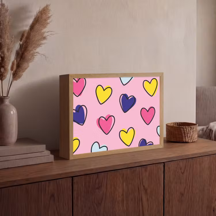 Hartjes - Valentijn - Patroon - Kleurrijk Light Box met batterij (Wandlamp) middel -sfeer2