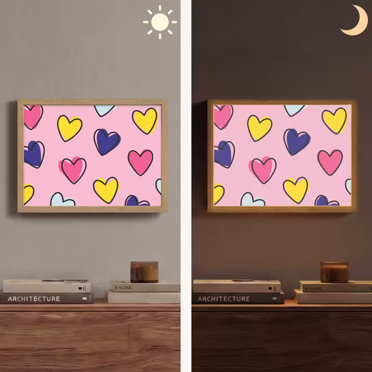 Hartjes - Valentijn - Patroon - Kleurrijk Light Box met batterij (Wandlamp) middel -sfeer3