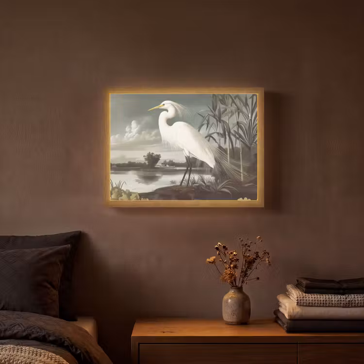 Reiger - Planten - Wolken - Wit Light Box met batterij (Wandlamp) middel -sfeer4