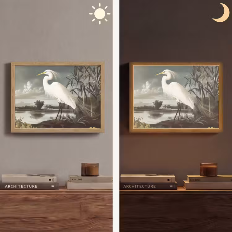 Reiger - Planten - Wolken - Wit Light Box met batterij (Wandlamp) middel -sfeer3