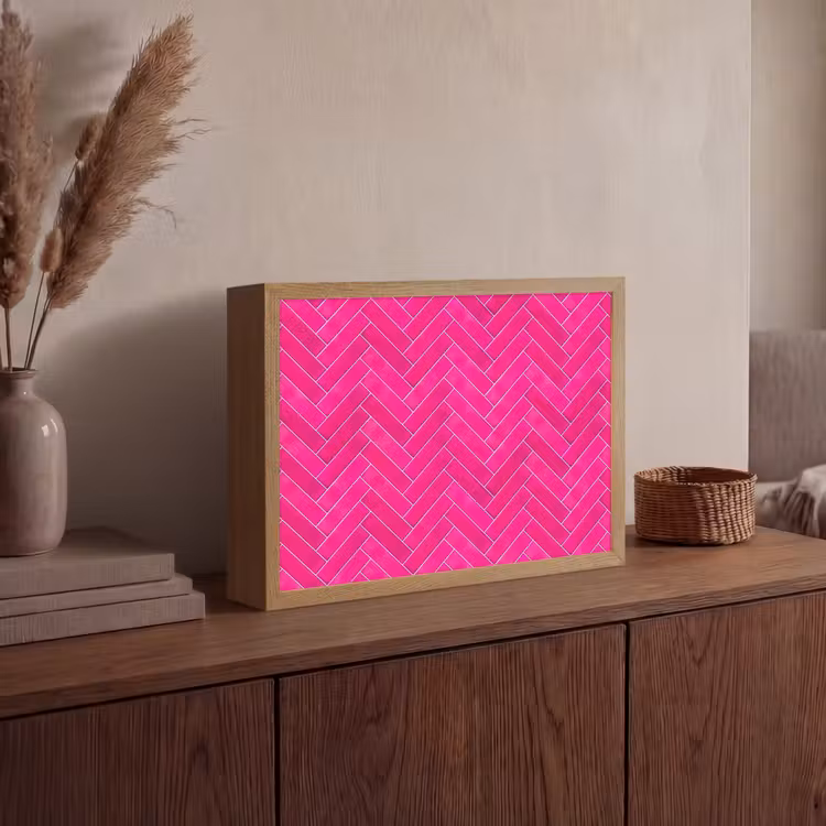 Visgraat - Wandtegel - Fuchsia - Roze Light Box met batterij (Wandlamp) middel 907 -sfeer2