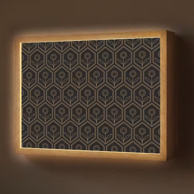 Zeshoek - Zwart - Goud - Bloem Light Box met batterij (Wandlamp) middel 907 -z3d_website