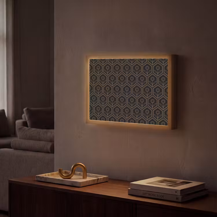 Zeshoek - Zwart - Goud - Bloem Light Box met batterij (Wandlamp) middel 907 -sfeer1