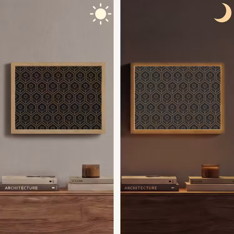 Zeshoek - Zwart - Goud - Bloem Light Box met batterij (Wandlamp) middel 907 -sfeer3