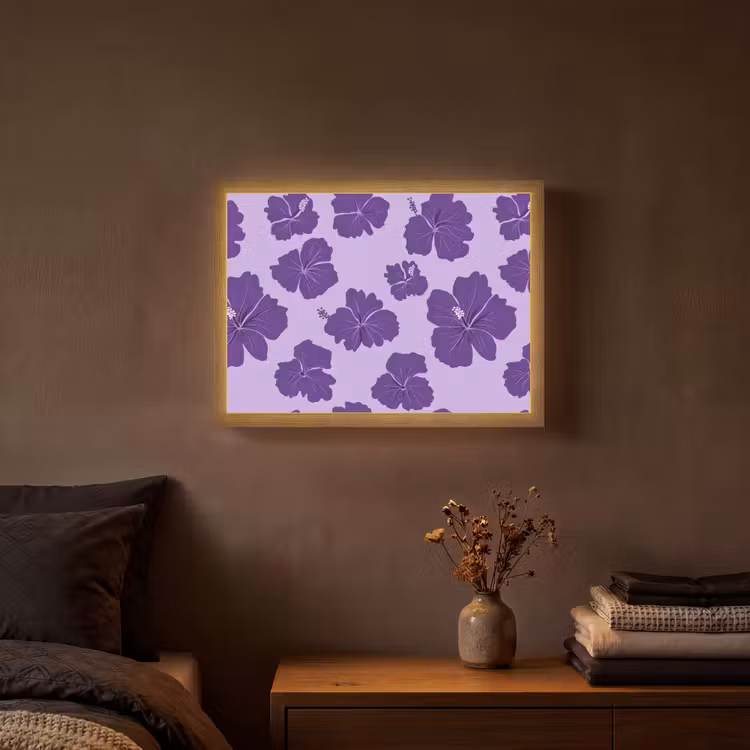 Hibiscus - Bloemen - Paars Light Box met batterij (Wandlamp) middel 907 -sfeer4